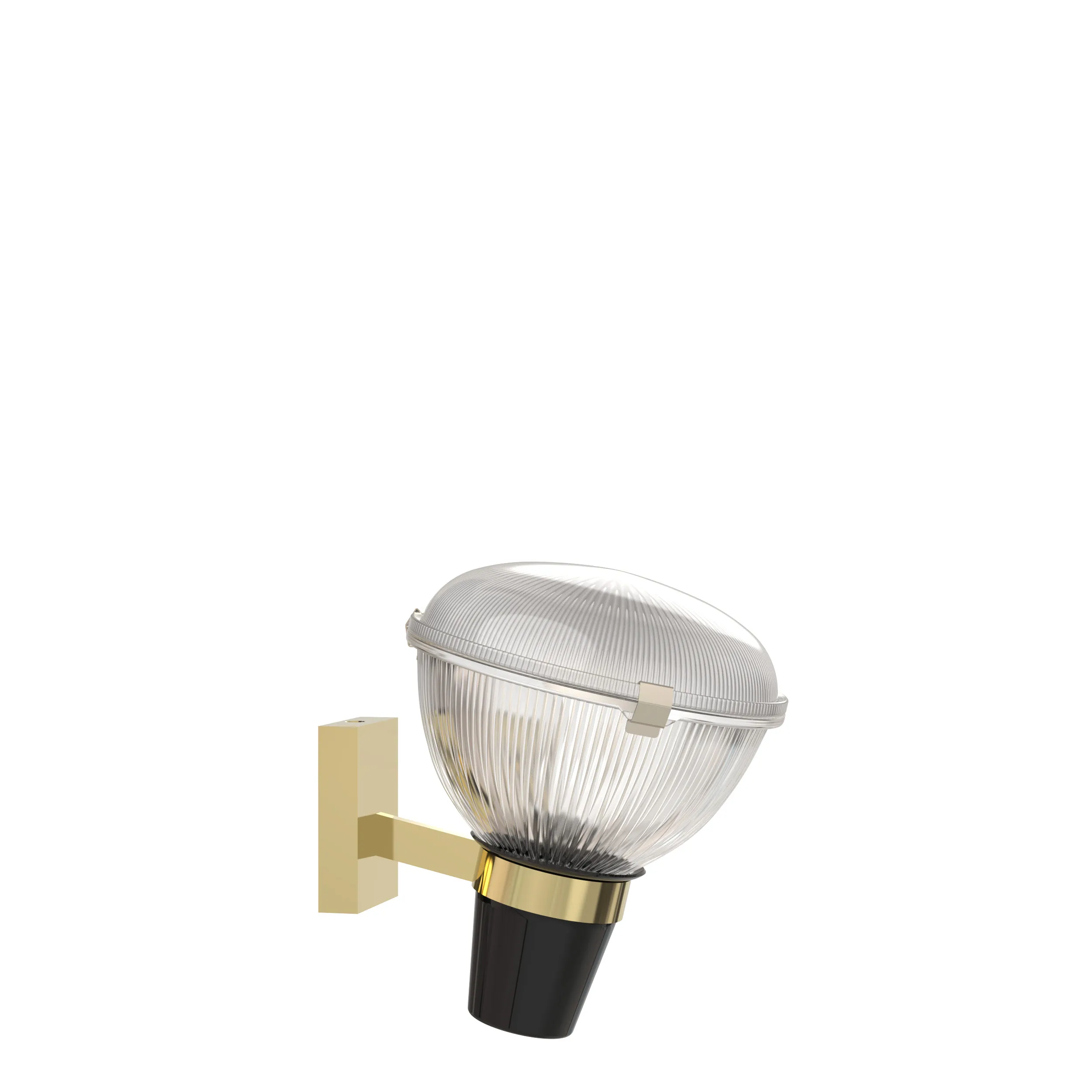 Coppa Chiusa Applique wall lamp in brass and glossy black with a ribbed glass diffuser