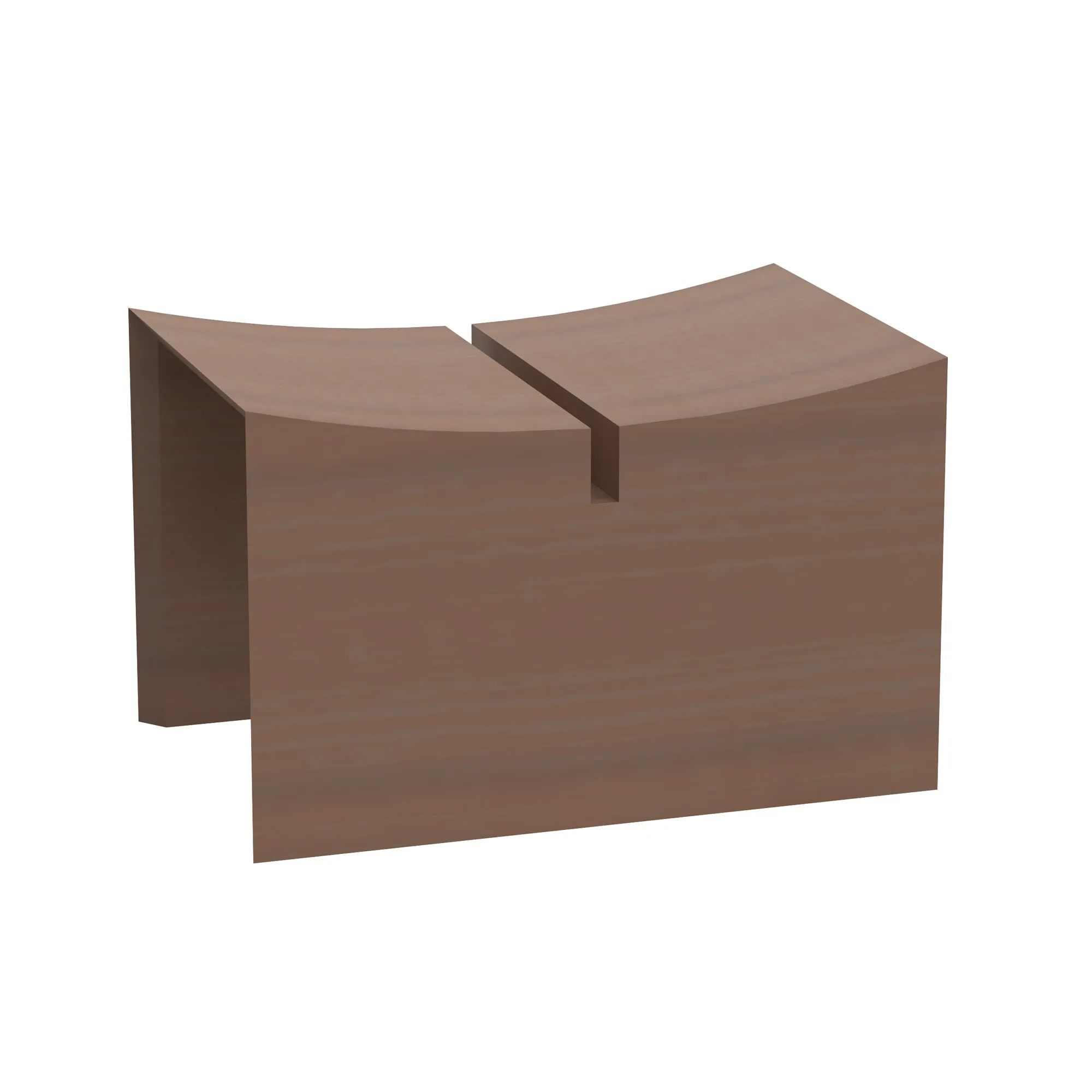 Élysée low stool in satin walnut with a symmetrical curved seat