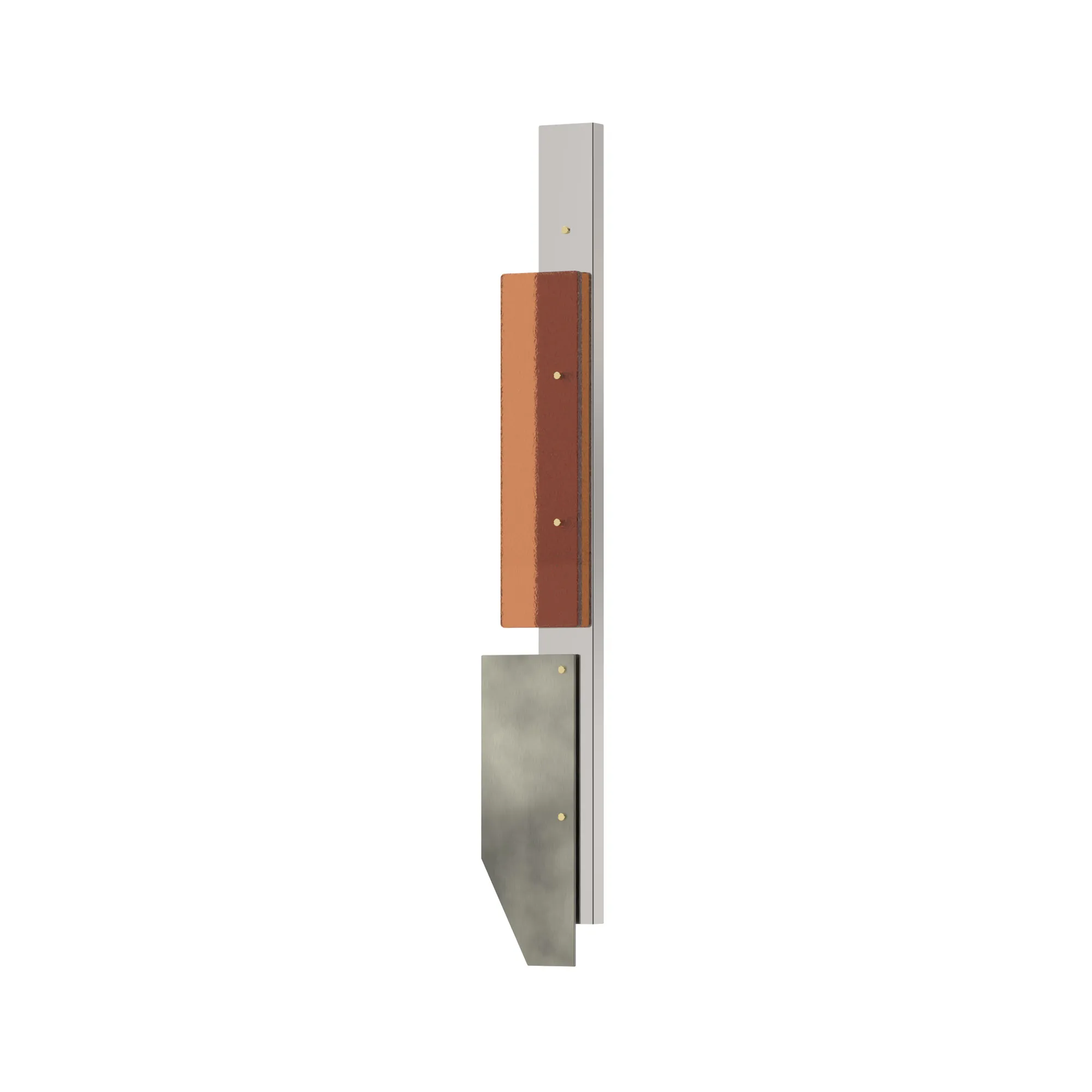 Corso Italia wall lamp with intersecting brown glass, steel and rough nickel plates