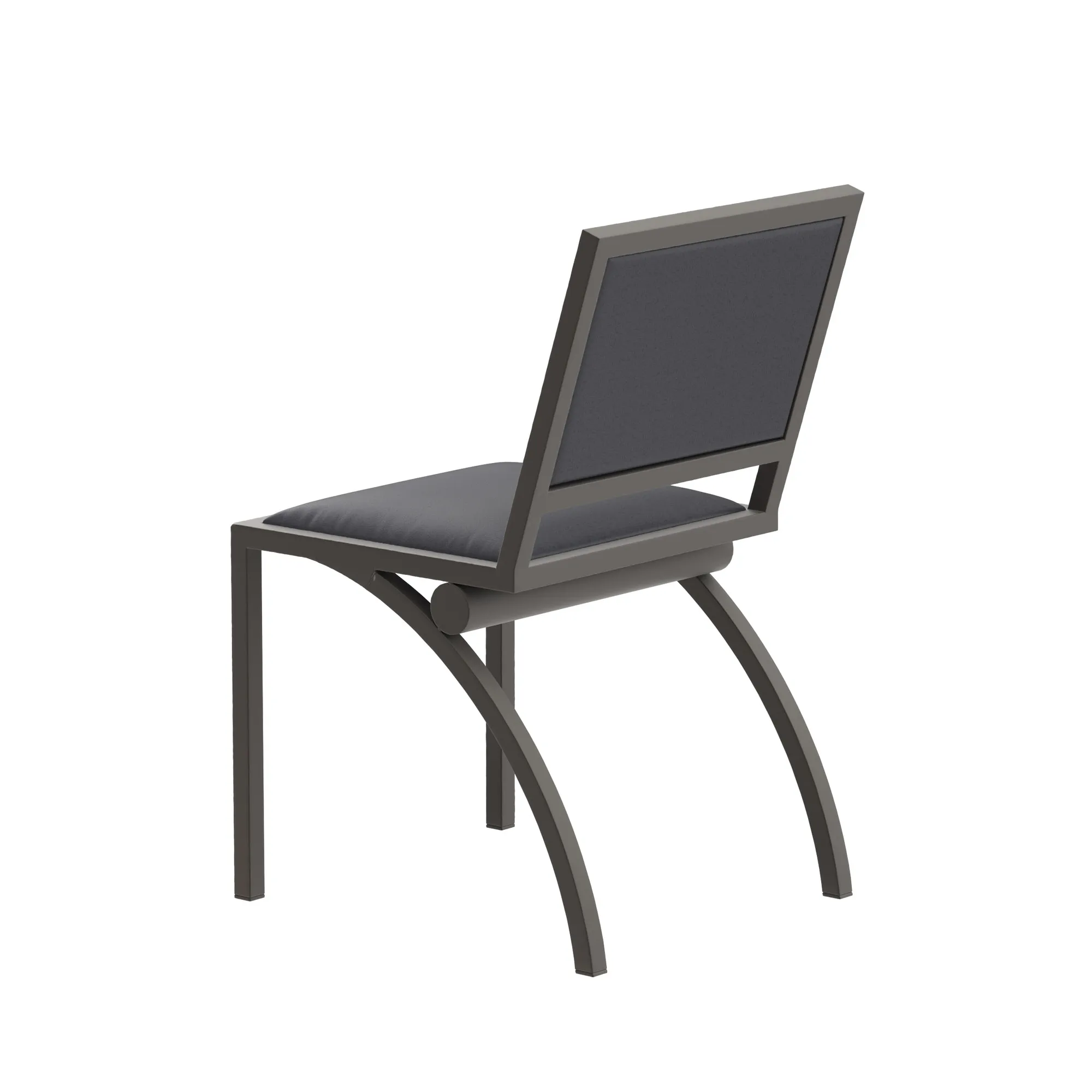 Rear three-quarter view of the Cylindre chair in satin bronze and dark leather